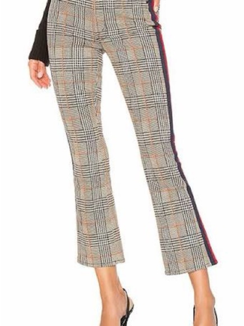 MOTHER Insider Ankle Plaid Side-Stripe Pants